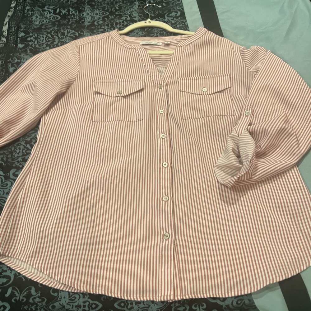 Notations Red and White Striped Blouse
